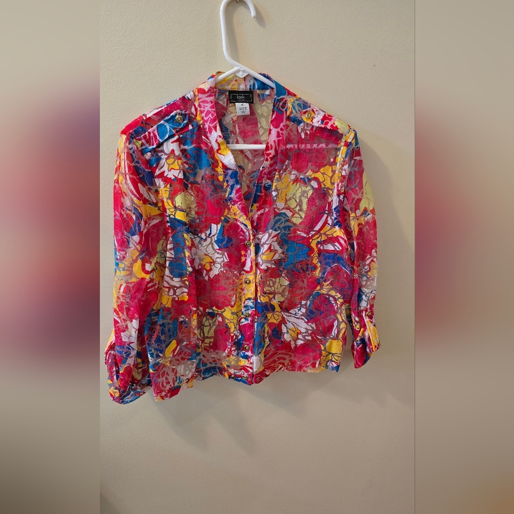 Colorful Floral Sheer Blouse